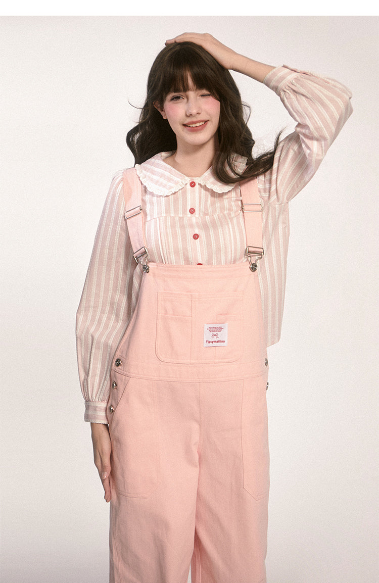 Peter Pan Collar Striped Frill Blouse