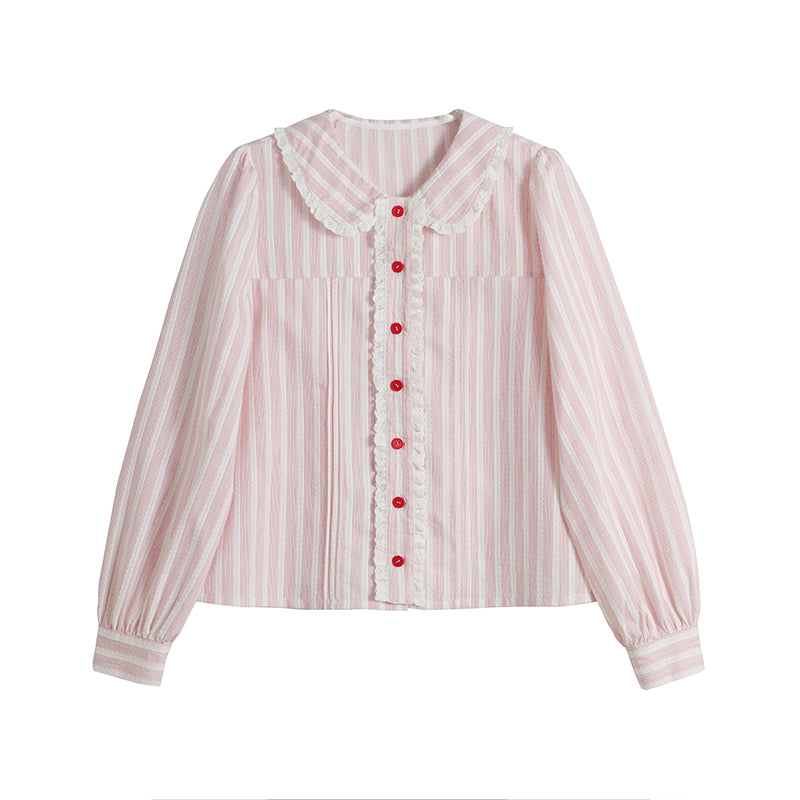 Peter Pan Collar Striped Frill Blouse