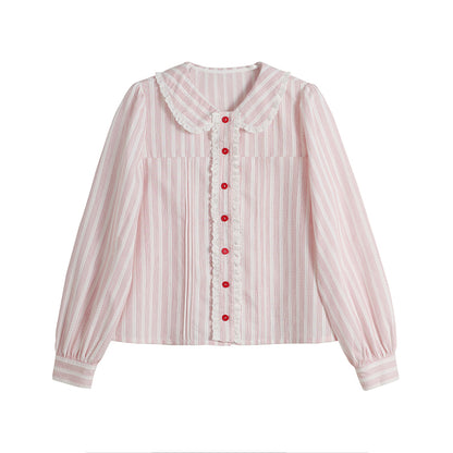 Peter Pan Collar Striped Frill Blouse