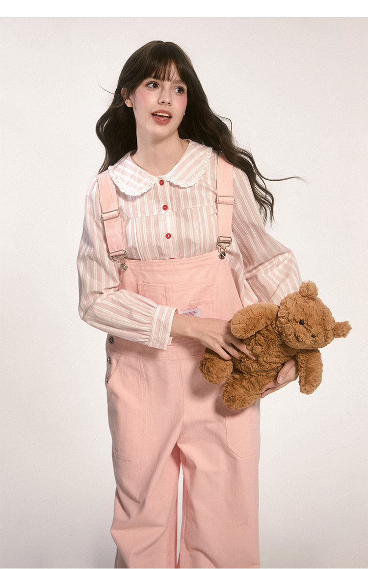 Peter Pan Collar Striped Frill Blouse