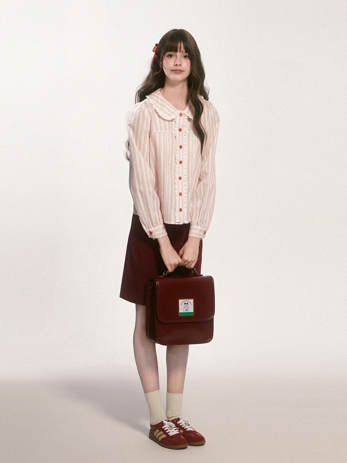 Peter Pan Collar Striped Frill Blouse