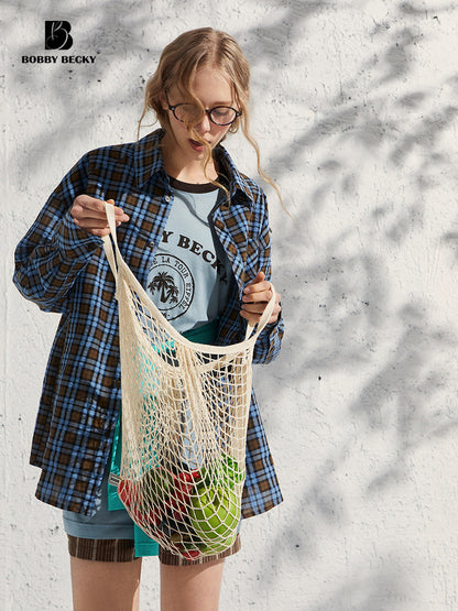 Plaid Cotton Blend Seersucker Overshirt