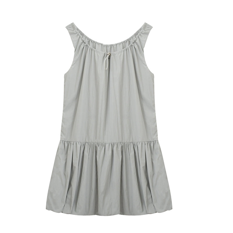 Bubble Dress With Drawstring Ruched Neckline