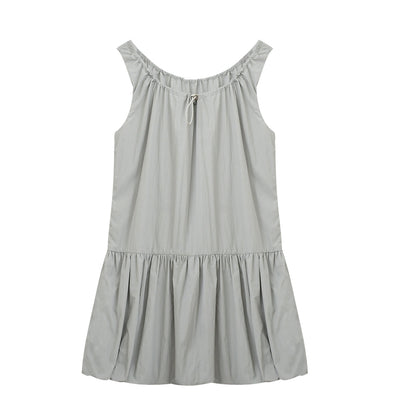 Bubble Dress With Drawstring Ruched Neckline