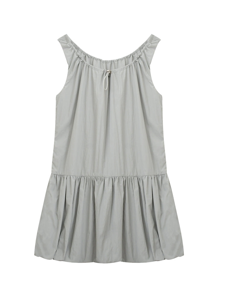 Bubble Dress With Drawstring Ruched Neckline