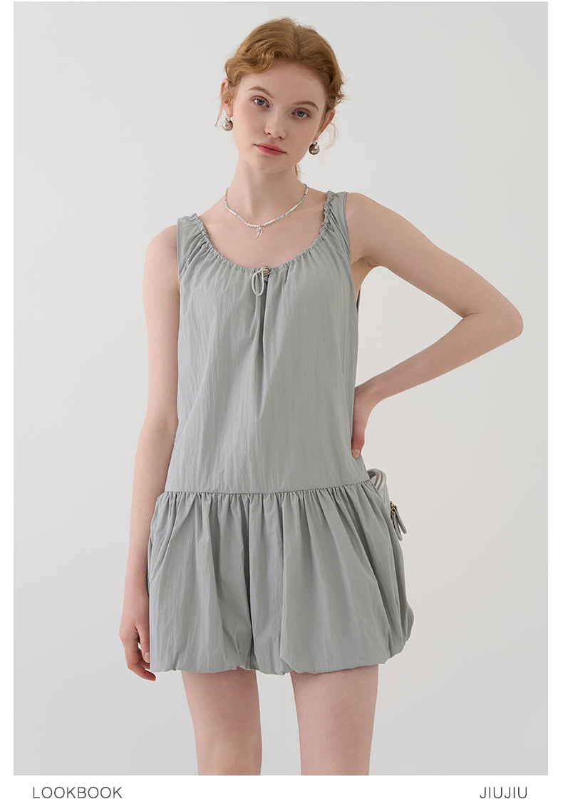 Bubble Dress With Drawstring Ruched Neckline