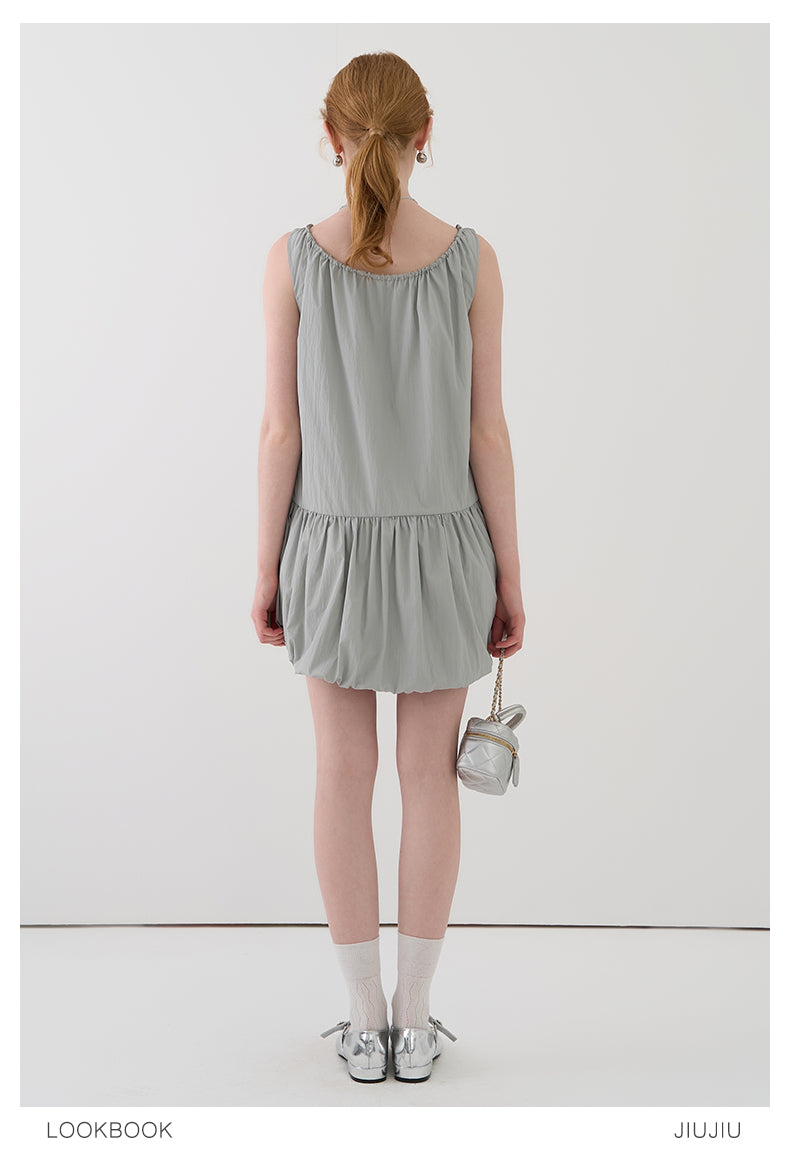 Bubble Dress With Drawstring Ruched Neckline