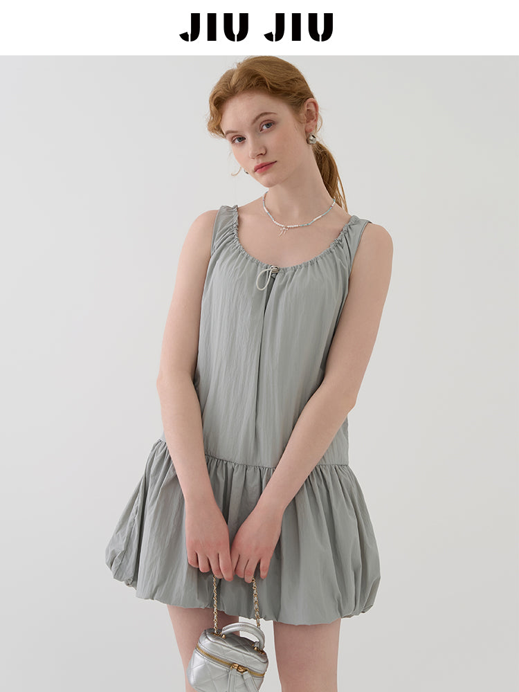 Bubble Dress With Drawstring Ruched Neckline