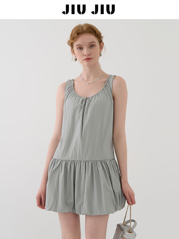 Bubble Dress With Drawstring Ruched Neckline