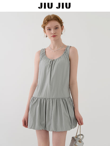 Bubble Dress With Drawstring Ruched Neckline