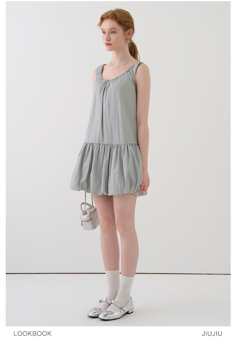 Bubble Dress With Drawstring Ruched Neckline