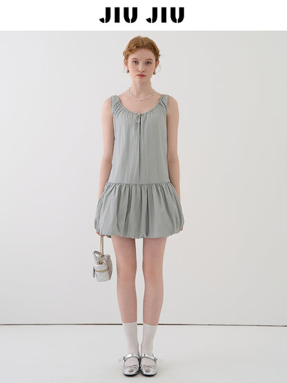 Bubble Dress With Drawstring Ruched Neckline