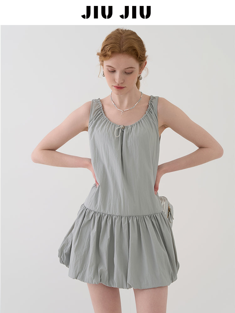 Bubble Dress With Drawstring Ruched Neckline