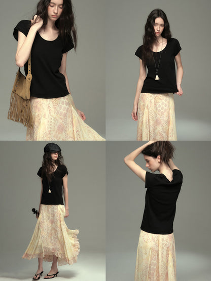 Simple U-Neck Plain T-Shirt