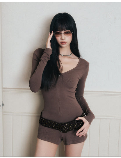 Stretch Rib-Knit Jumpsuit With Belt