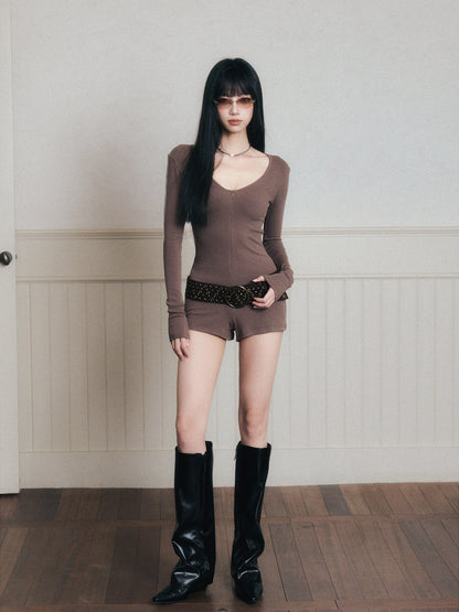 Stretch Rib-Knit Jumpsuit With Belt