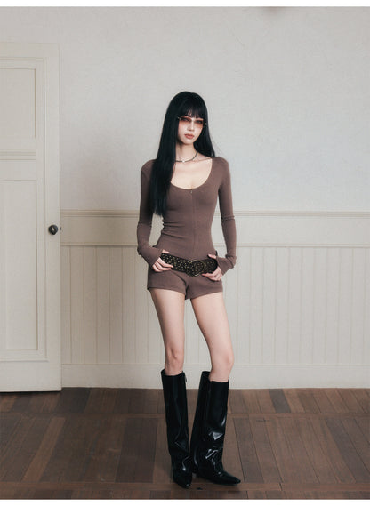 Stretch Rib-Knit Jumpsuit With Belt