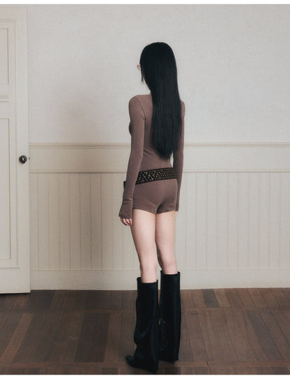 Stretch Rib-Knit Jumpsuit With Belt