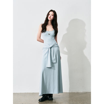 Butterfly Charm Faux Two-Piece Dress With Adjustable Straps