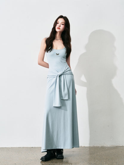 Butterfly Charm Faux Two-Piece Dress With Adjustable Straps