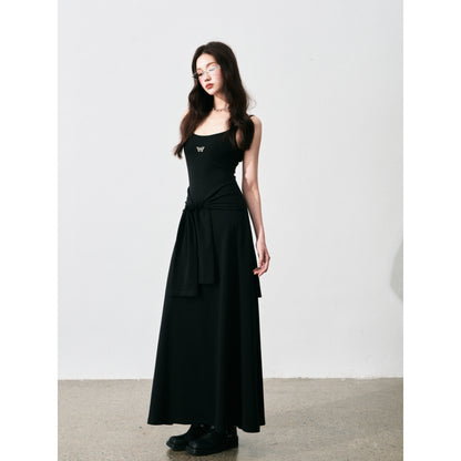 Butterfly Charm Faux Two-Piece Dress With Adjustable Straps