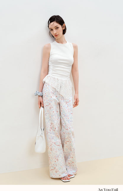 Ruched Sleeveless Top With Lace Detail