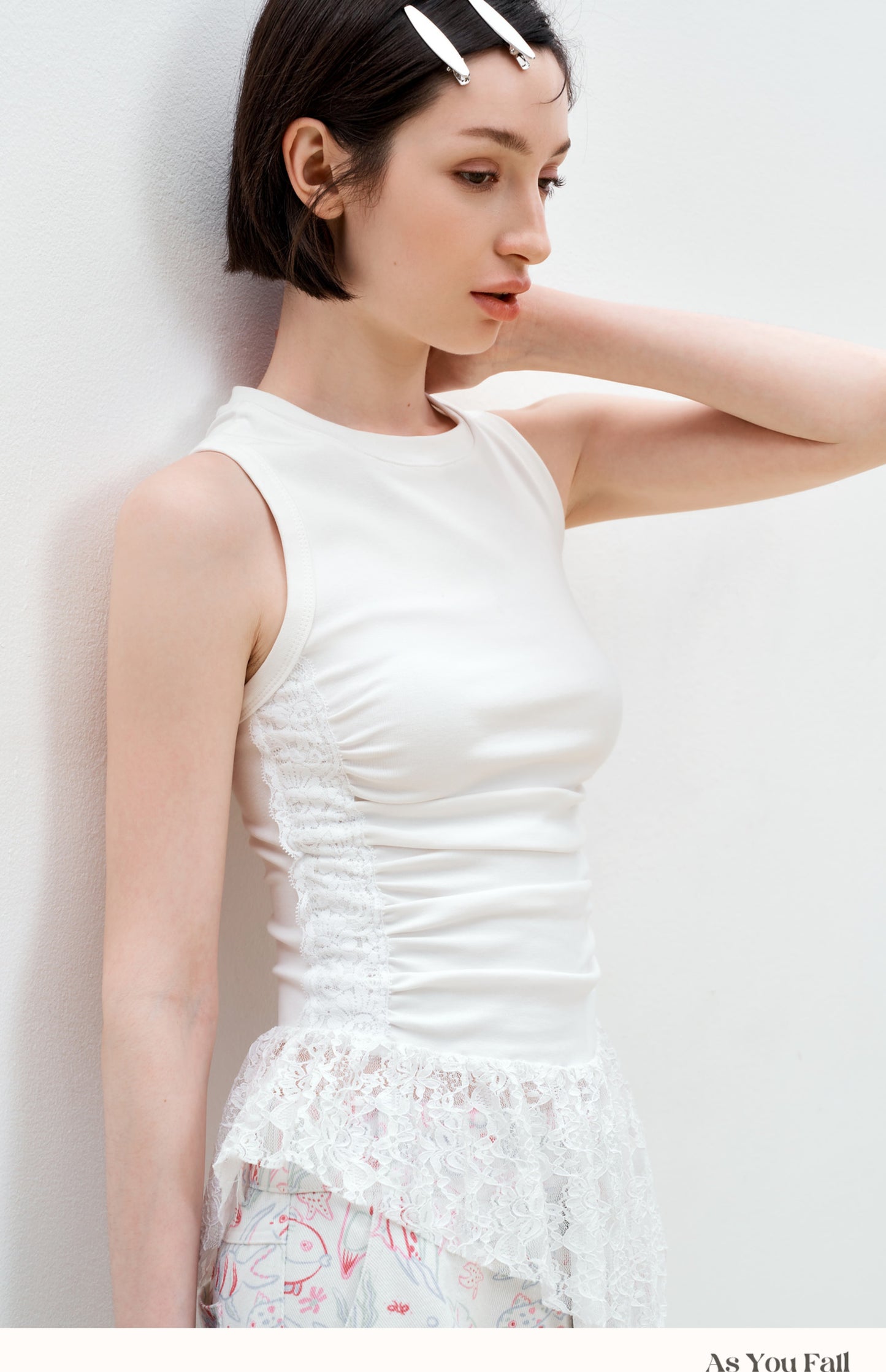 Ruched Sleeveless Top With Lace Detail