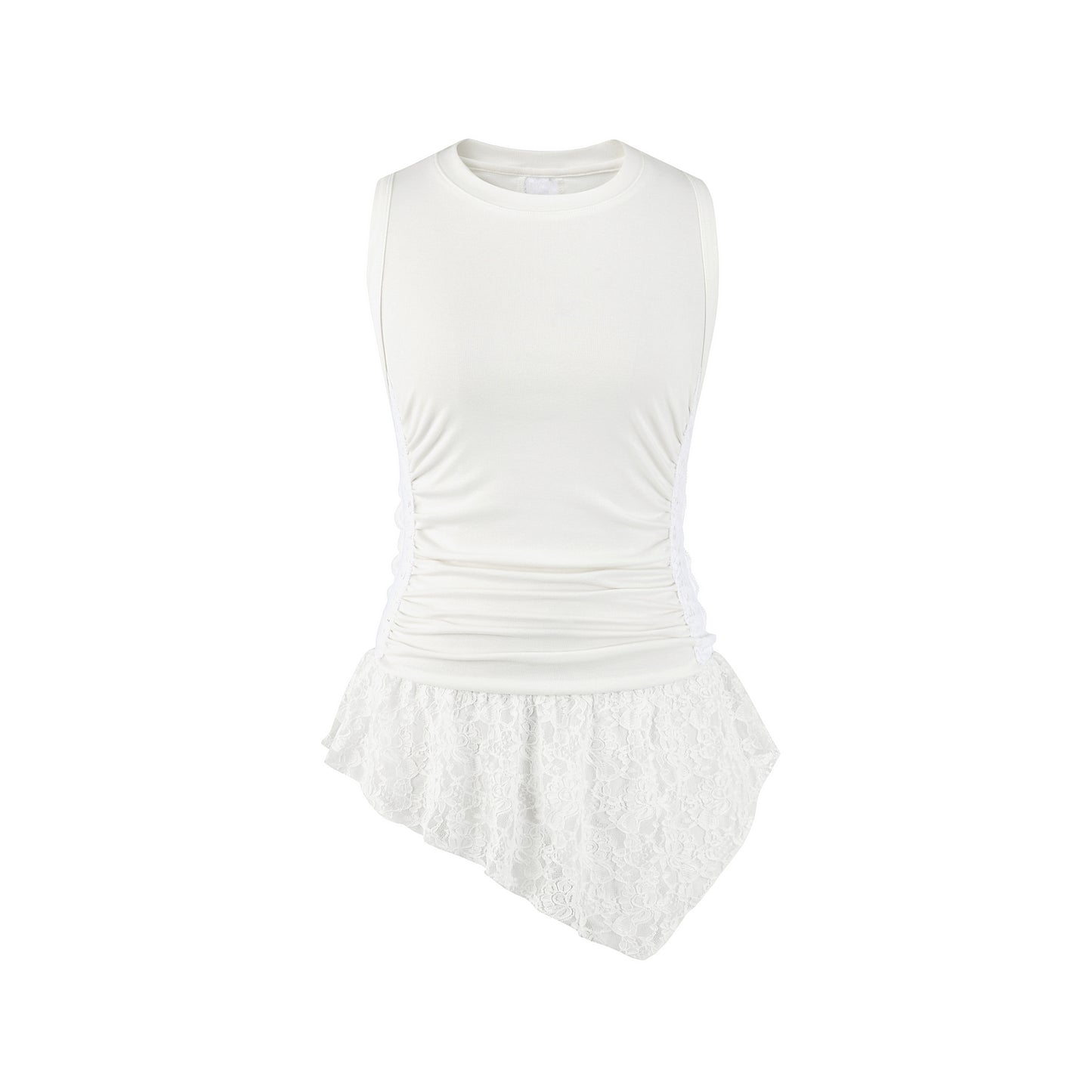 Ruched Sleeveless Top With Lace Detail