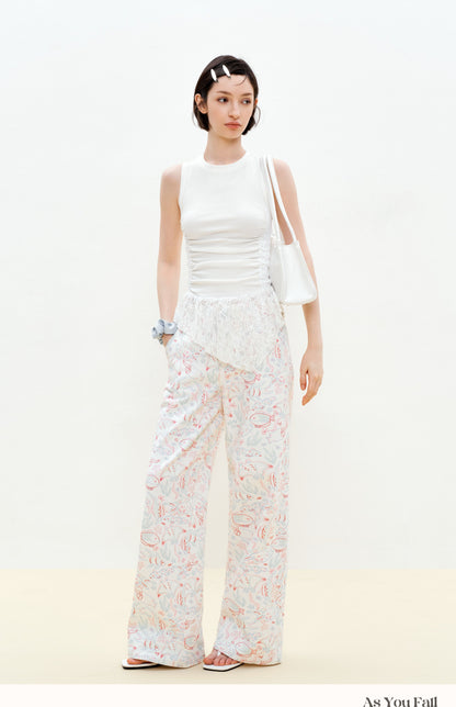 Ruched Sleeveless Top With Lace Detail