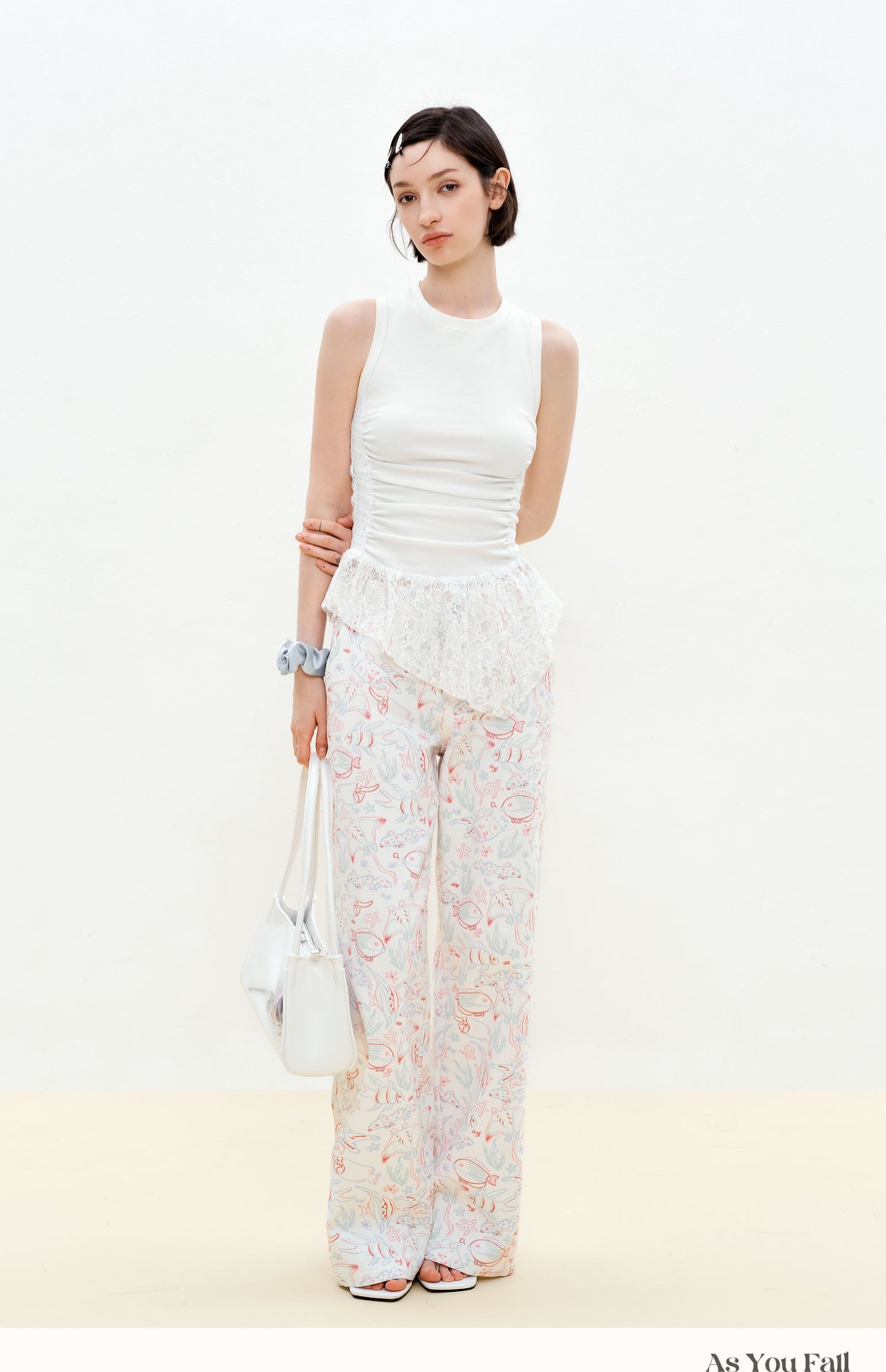 Ruched Sleeveless Top With Lace Detail