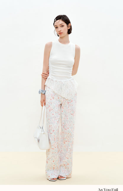 Ruched Sleeveless Top With Lace Detail