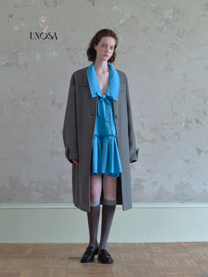 Bow-Tied Deep V Collar Pleated Dress