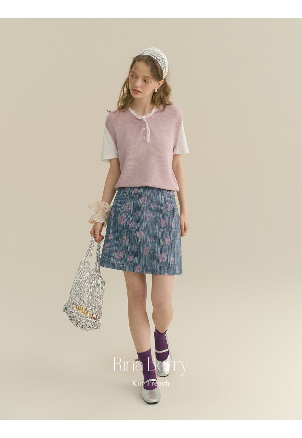 Striped Floral A-Line Mini Skirt