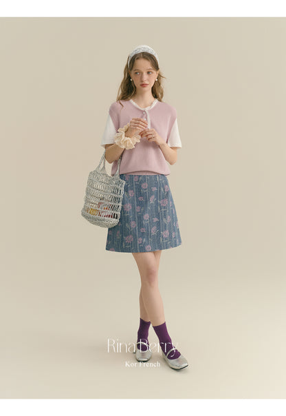Striped Floral A-Line Mini Skirt