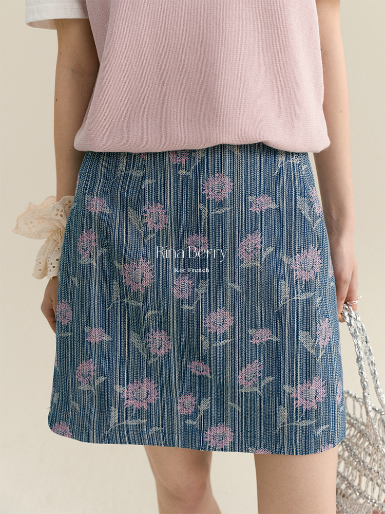 Striped Floral A-Line Mini Skirt