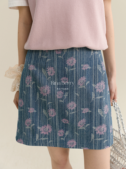 Striped Floral A-Line Mini Skirt