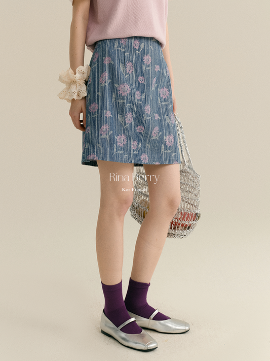 Striped Floral A-Line Mini Skirt