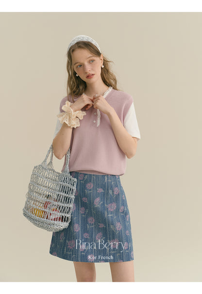 Striped Floral A-Line Mini Skirt