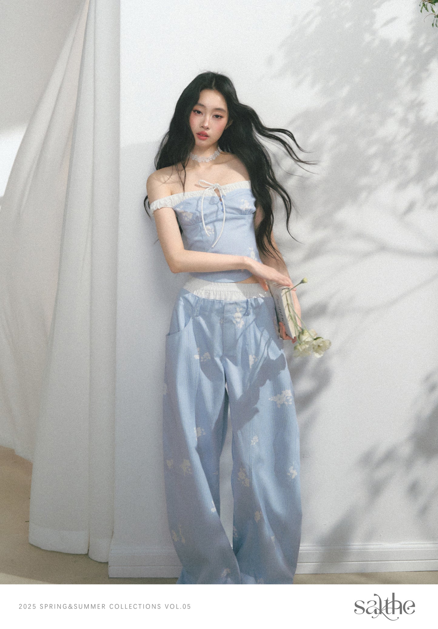 Floral Print Off-Shoulder Top & Curved Wide-Leg Pants