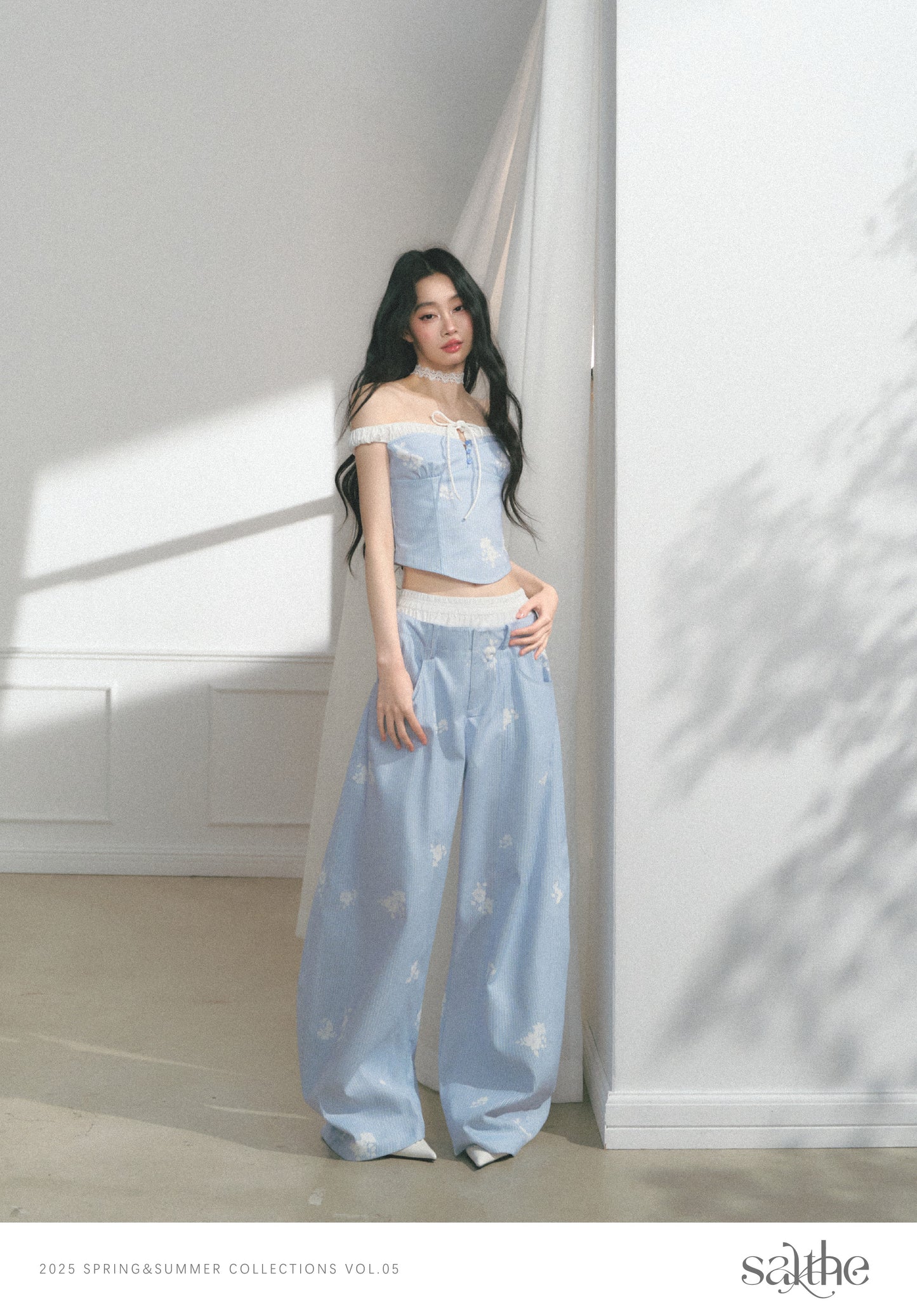 Floral Print Off-Shoulder Top & Curved Wide-Leg Pants