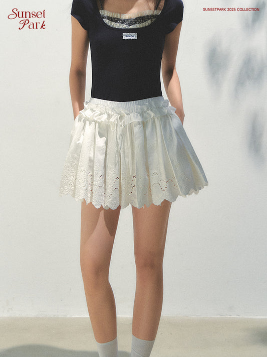 Scalloped Embroidered Skirt With Ruffle Trim