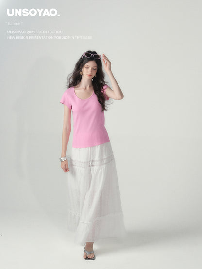 Basic Scoop Neck Cotton T-Shirt