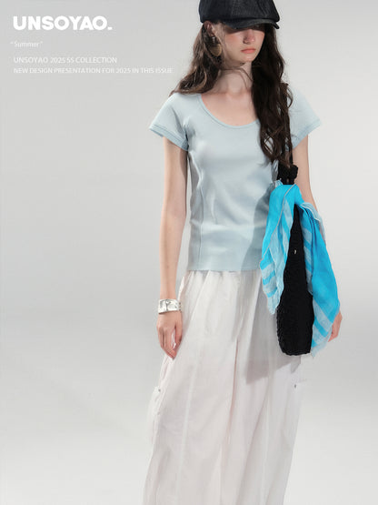 Basic Scoop Neck Cotton T-Shirt
