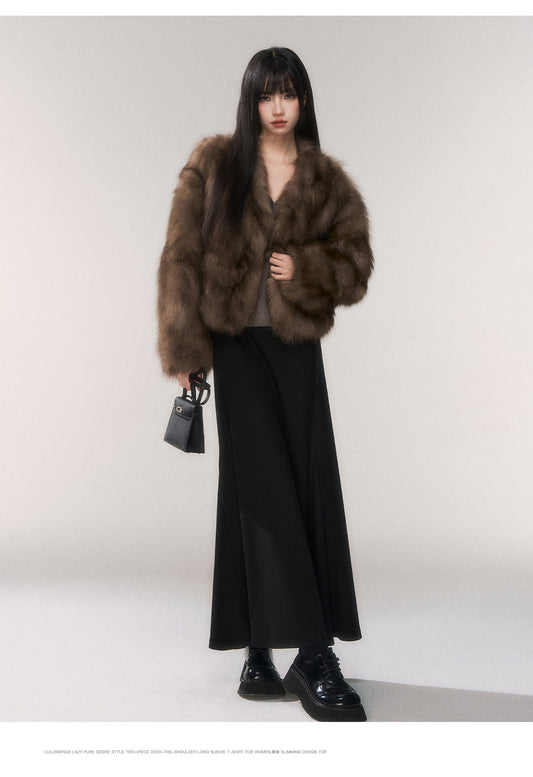 Saga Furs Collarless Fur Jacket