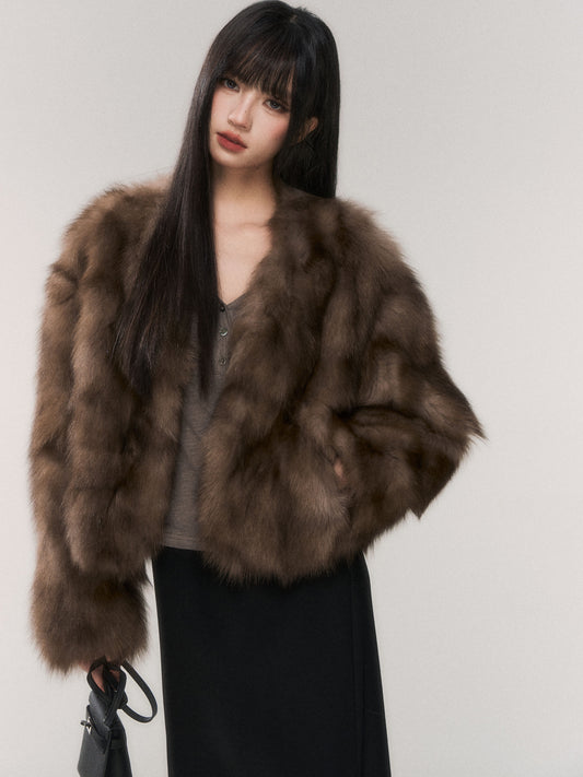 Saga Furs Collarless Fur Jacket