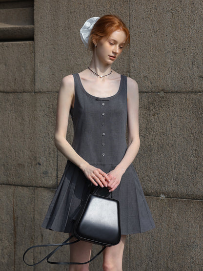 Sleeveless Pinstripe Pleated Mini Dress