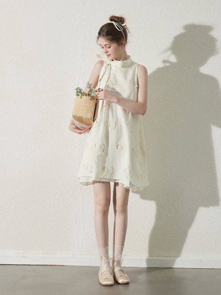 Floral Cut-Out Dress With A Large Tie Neck
