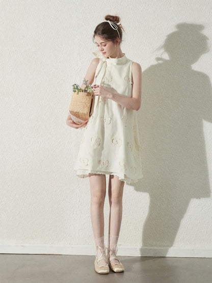 Floral Cut-Out Dress With A Large Tie Neck