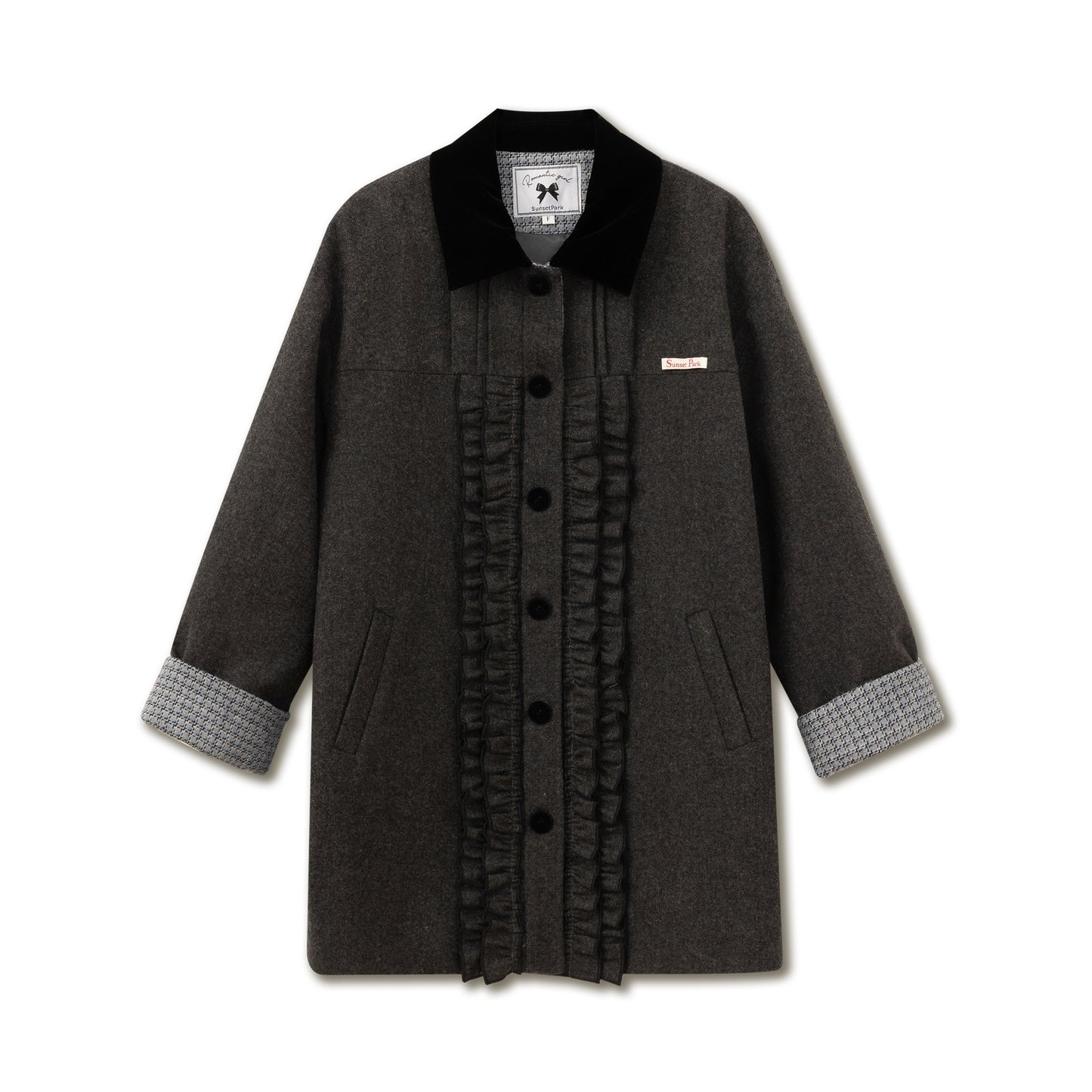 Wool Blend Short Coat With Frilled Placket