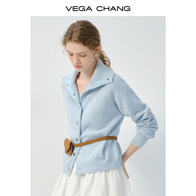 Turtleneck Button-Up Knit Cardigan